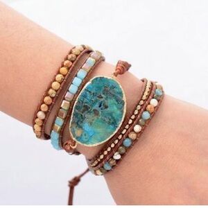 ANANTA STONES Healing Ocean Jasper Beaded Wrap Bracelet Handcrafted